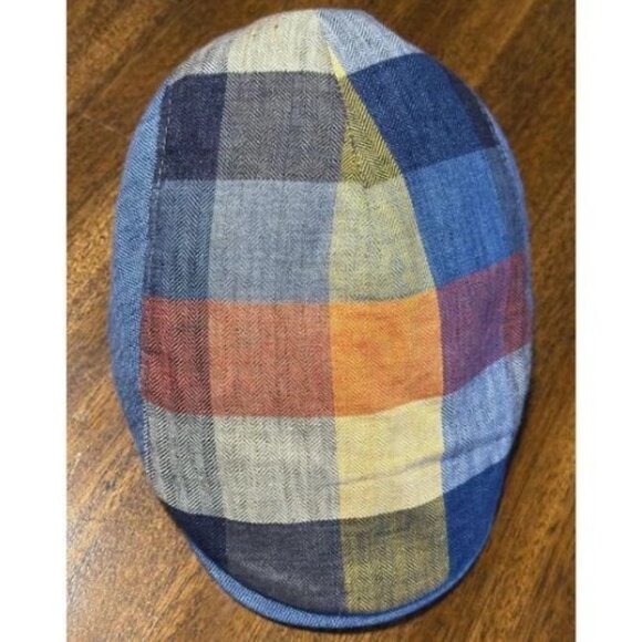 Hologramme Paris Spring Herringbone Multi Checks Blue Italian Linen Newsboy Cap - Picture 3 of 7